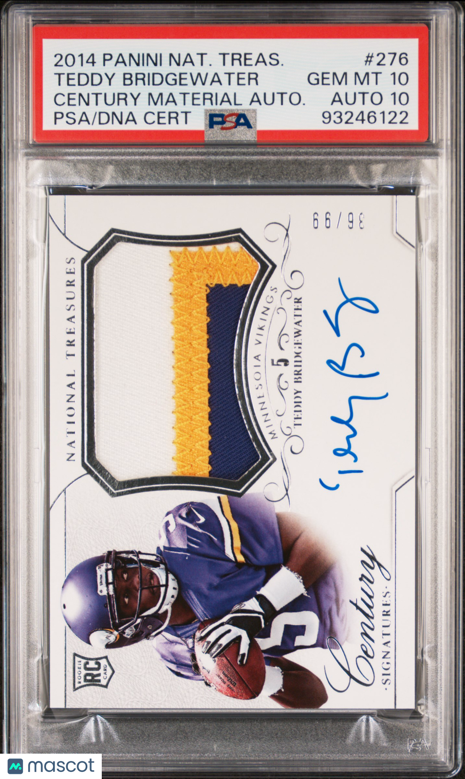 2014 National Treasures Teddy Bridgewater #276 Century Material Auto PSA 10 RPA /99