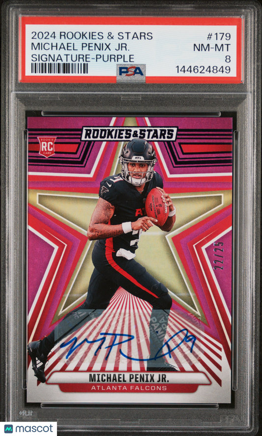 2024 Panini Rookies & Stars Michael Penix JR. #179 Signature Purple /25 PSA 8