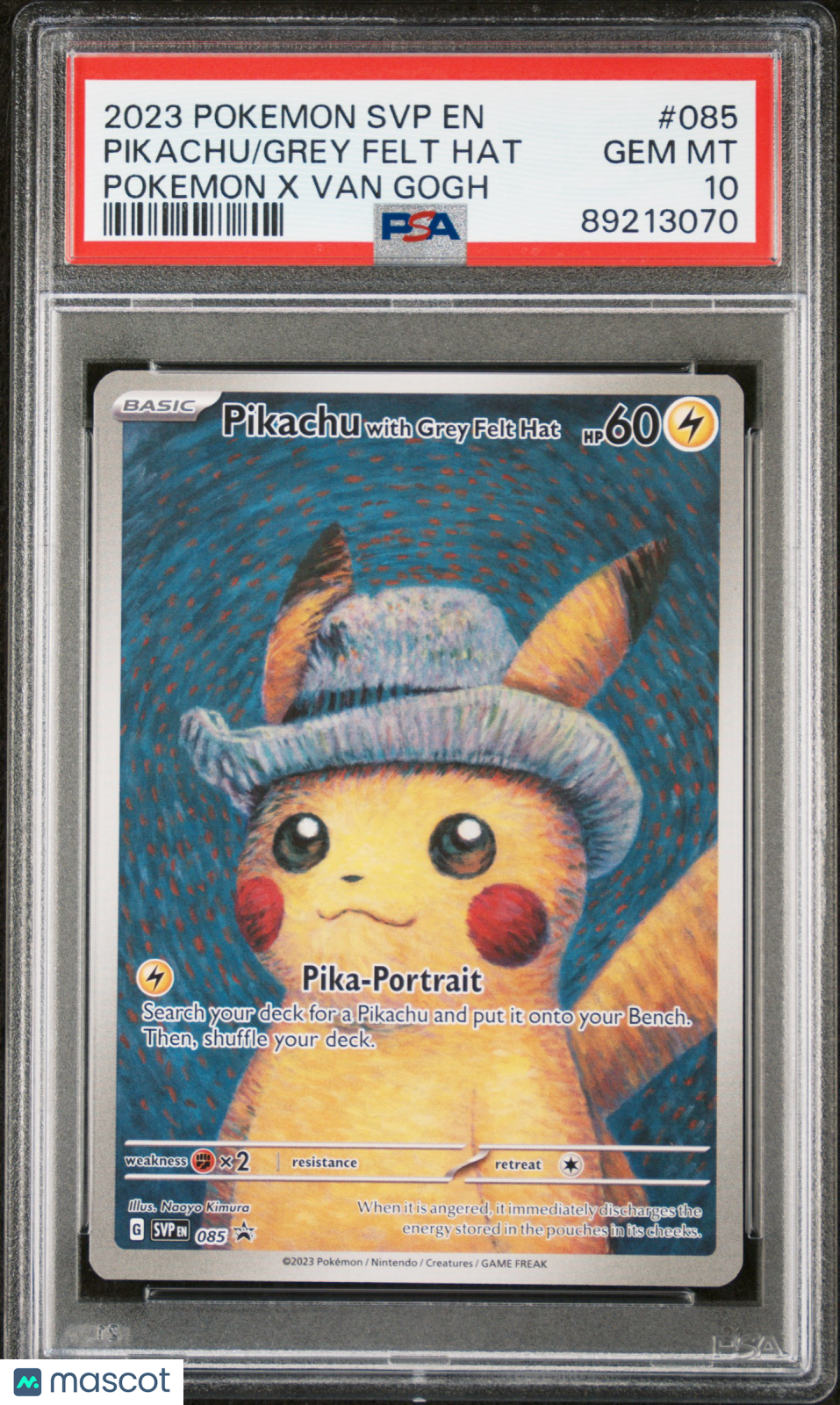 2023 Pokemon SVP EN-SV Black Star Promo Grey Felt Hat Pikachu #085 Pokemon X Van Gogh PSA 10