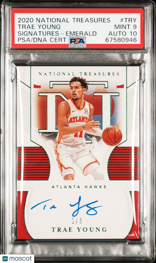 2020 National Treasures #TRY Trae Young Emerald Autograph Auto 1/5 PSA DNA 9