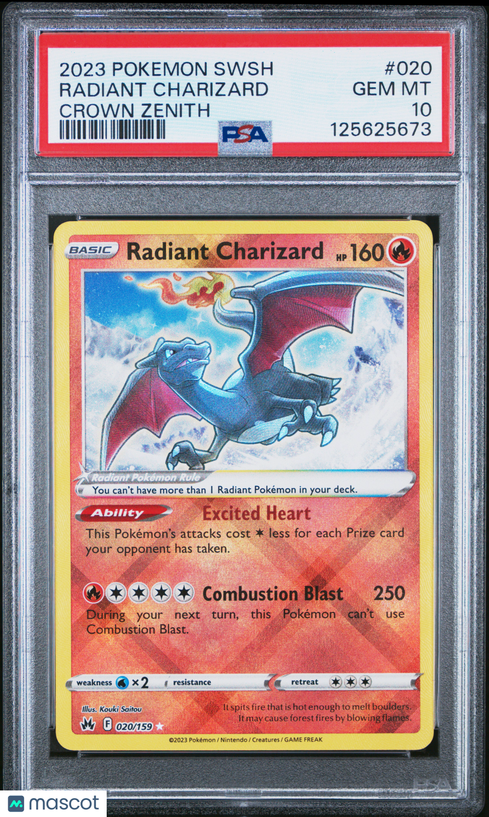 2023 Pokemon Sword And Shield Crown Zenith Radiant Charizard #020  PSA 10