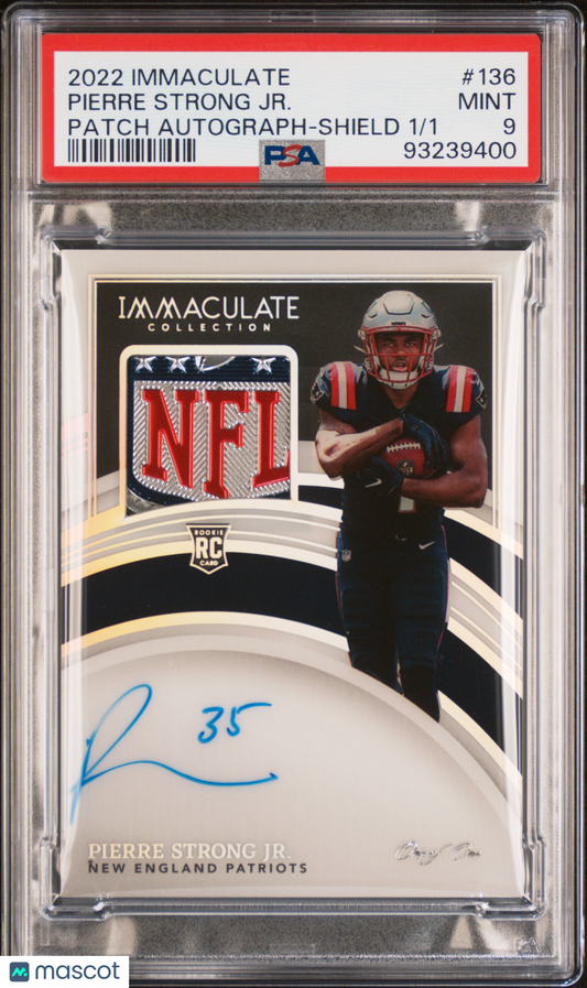 2022 Immaculate Collection Pierre Strong JR. #136 Rookie Patch Auto Shield PSA 9