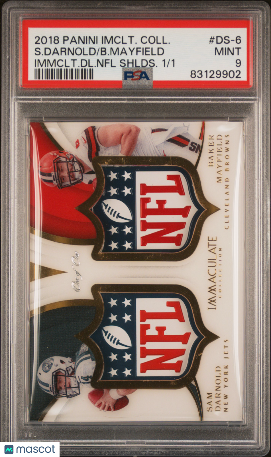 2018 Immaculate Dual NFL Shields B. Mayfield S. Darnold #DS-6  1/1 PSA 9