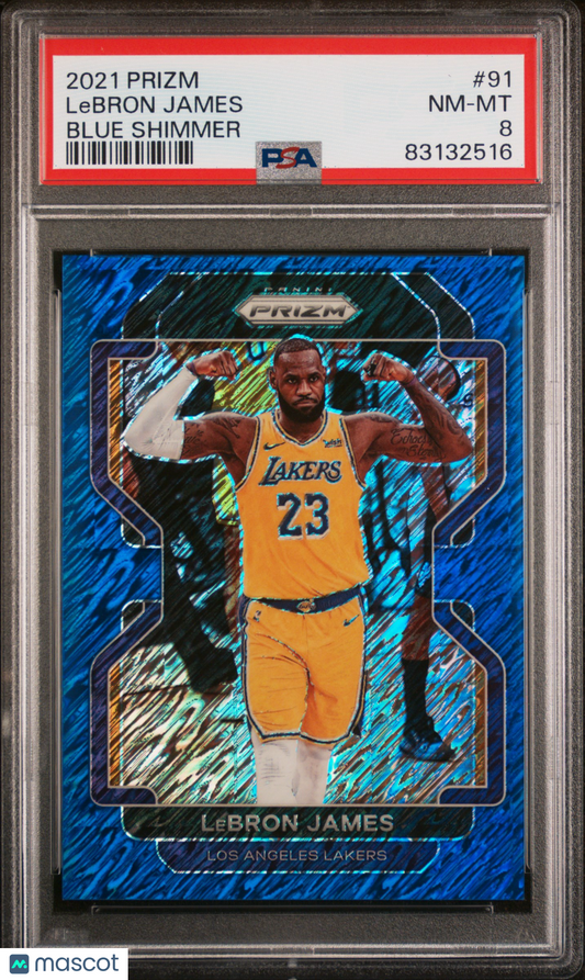 2021 Prizm Blue Shimmer #91 LeBron James 25/30 PSA 8