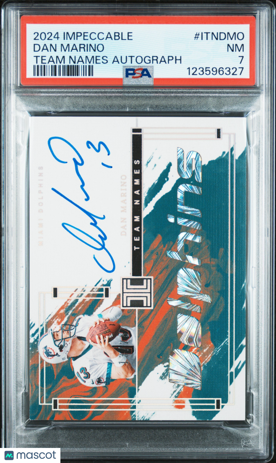 2024 Panini Impeccable Impeccable Team Names Autographs Dan Marino #ITNDMO PSA 7