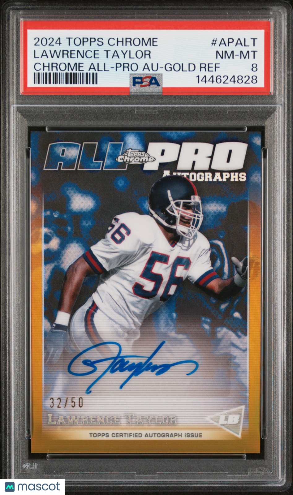 2024 Topps Chrome Chrome All-Pro Autographs Lawrence Taylor #APALT Gold Ref PSA 8