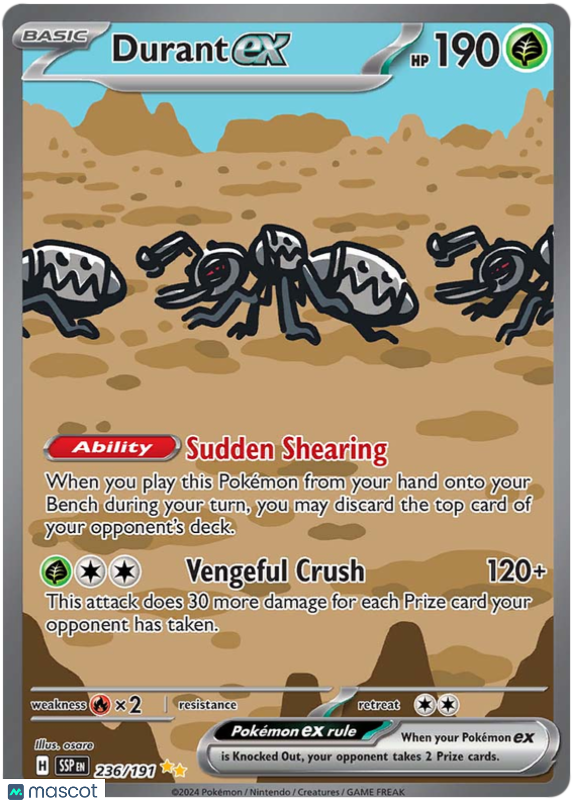 2024 Pokemon Surging Sparks Durant ex #236 AGS 10