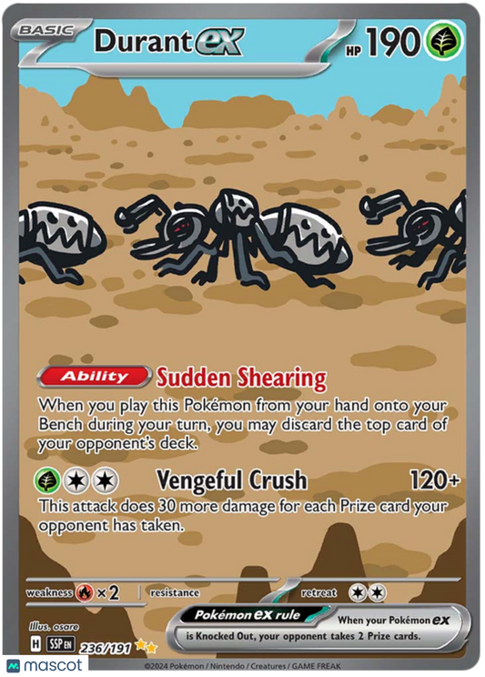 2024 Pokemon Surging Sparks Durant ex #236 AGS 10