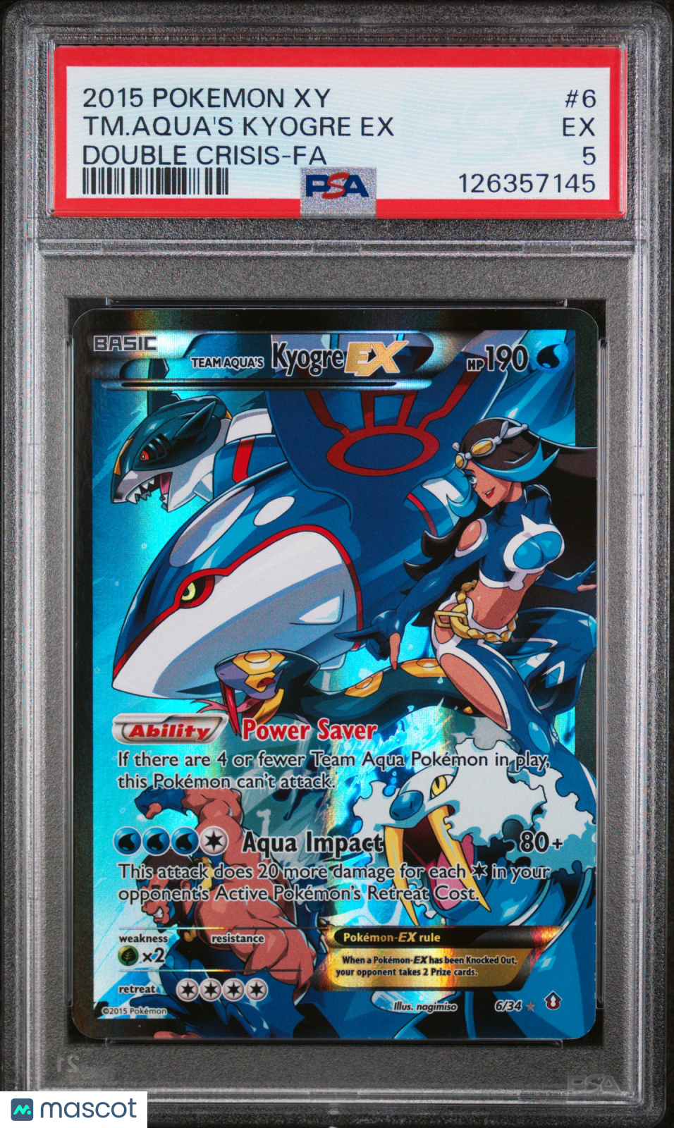 2015 Pokemon Xy Double Crisis TM. Aqua's Kyogre EX #6 Double Crisis-Fa PSA 5
