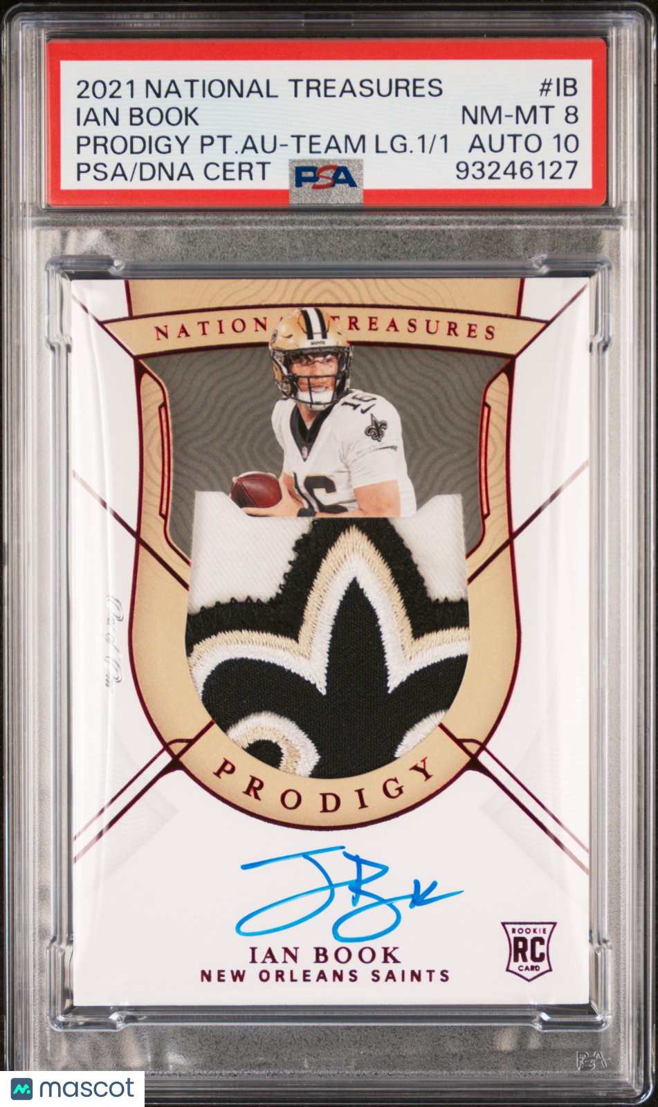 2021 National Treasures Ian Book Rookie Patch Auto Team Logo 1/1 PSA 8 RPA RC
