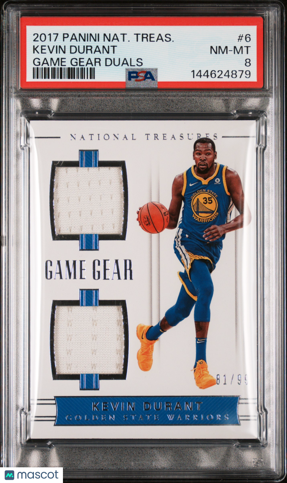 2017 Panini National Treasures Game Gear Duals Kevin Durant #6 PSA 8