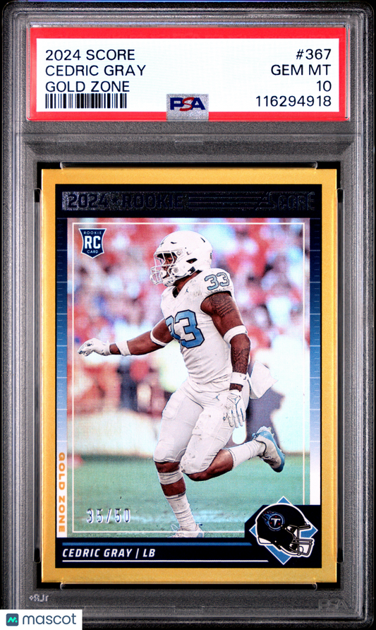 2024 Panini Score Cedric Gray #367 Gold Zone PSA 10