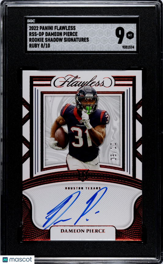 2022 Panini Flawless Dameon Pierce #RSS-DP Rookie Shadow Sigs. Ruby SGC 9