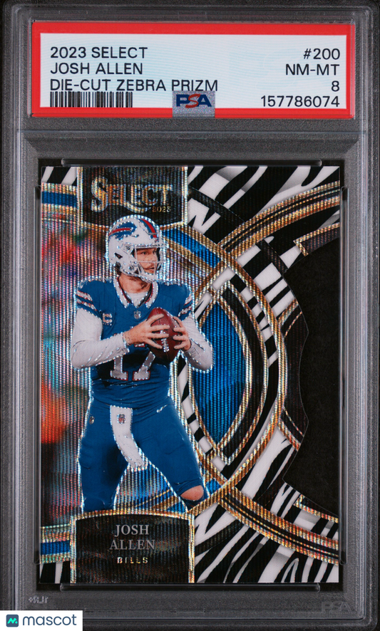 2023 Panini Select Josh Allen #200 Die Cut Zebra Prizm PSA 8