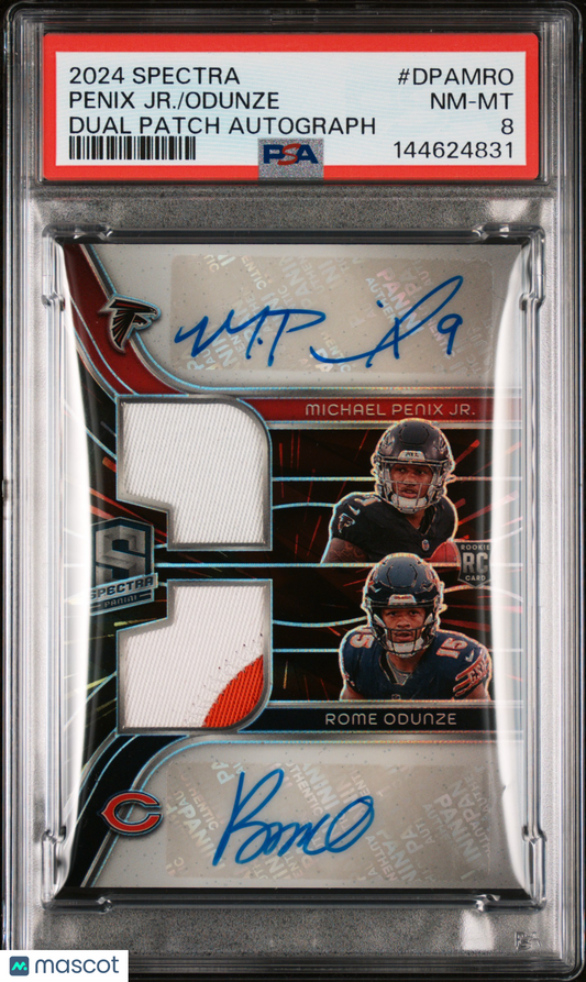 2024 Panini Spectra Dual Patch Autographs Penix JR. Odunze #DPAMRO PSA 8