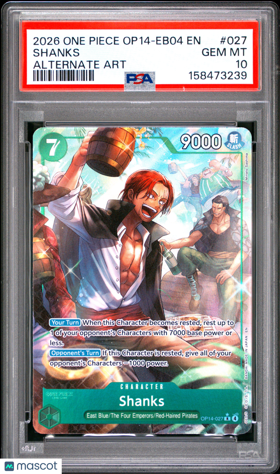 2026 One Piece Op14-Eb04-The Azure Sea's Seven Shanks #027 Alternate Art PSA 10