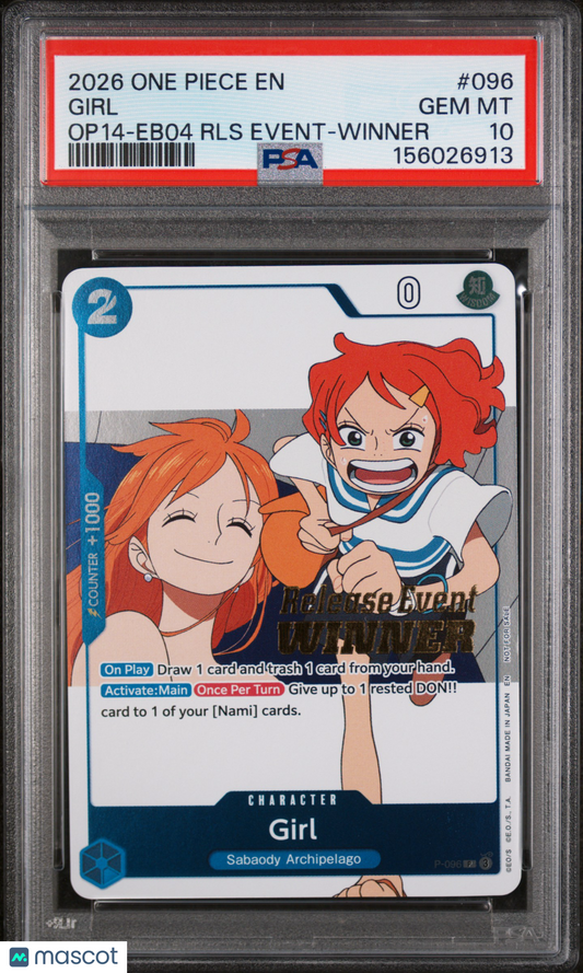 2026 One Piece Promos Girl #096 Op14-Eb04 RLS Event-Winner PSA 10