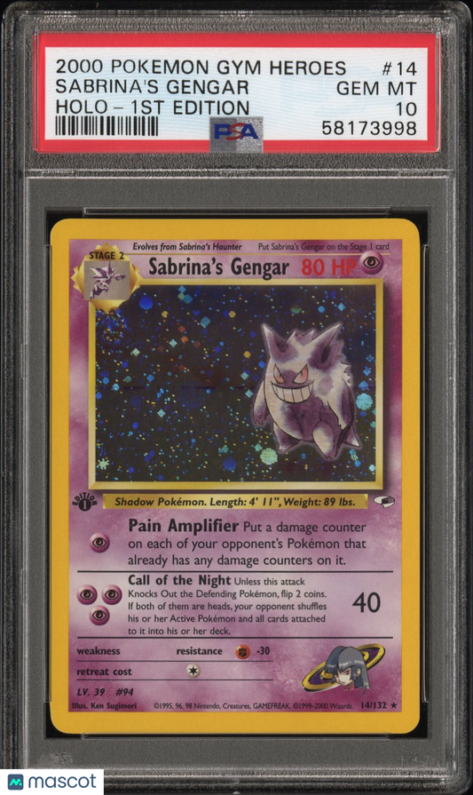 2000 Pokemon Gym Heroes Sabrina's Gengar #14 Holo 1st Edition PSA 10