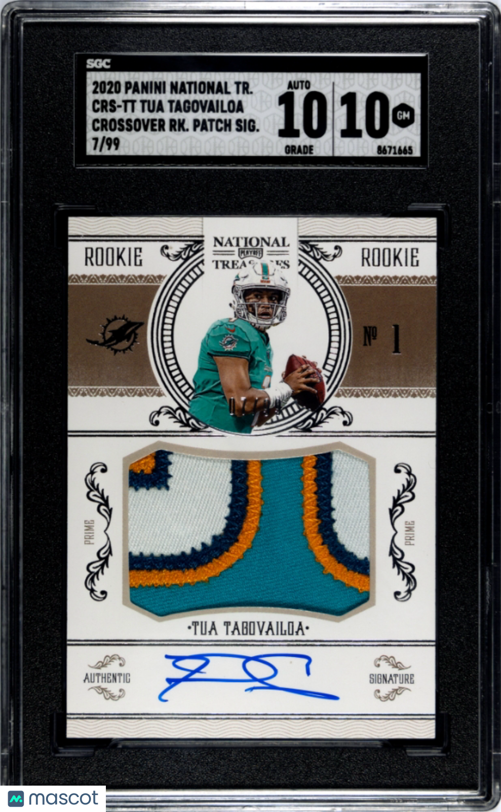 2020 National Treasures Tua Tagovailoa #CRS-TT Rookie Patch Auto SGC 10 RPA RC