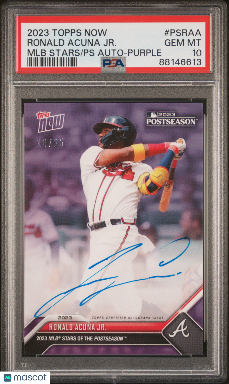 2023 Topps Now MLB Stars Of The Postseason Autographs Ronald Acuna JR. #PSRAA Purple PSA 10