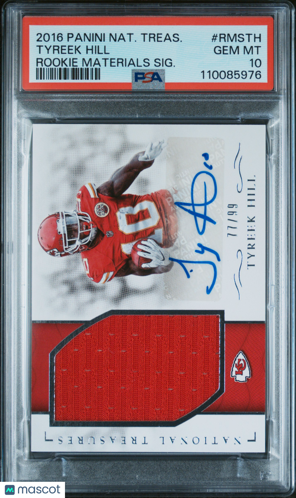 2016 Panini National Treasures Rookie Materials Signatures Tyreek Hill #RMSTH SIG. PSA 10