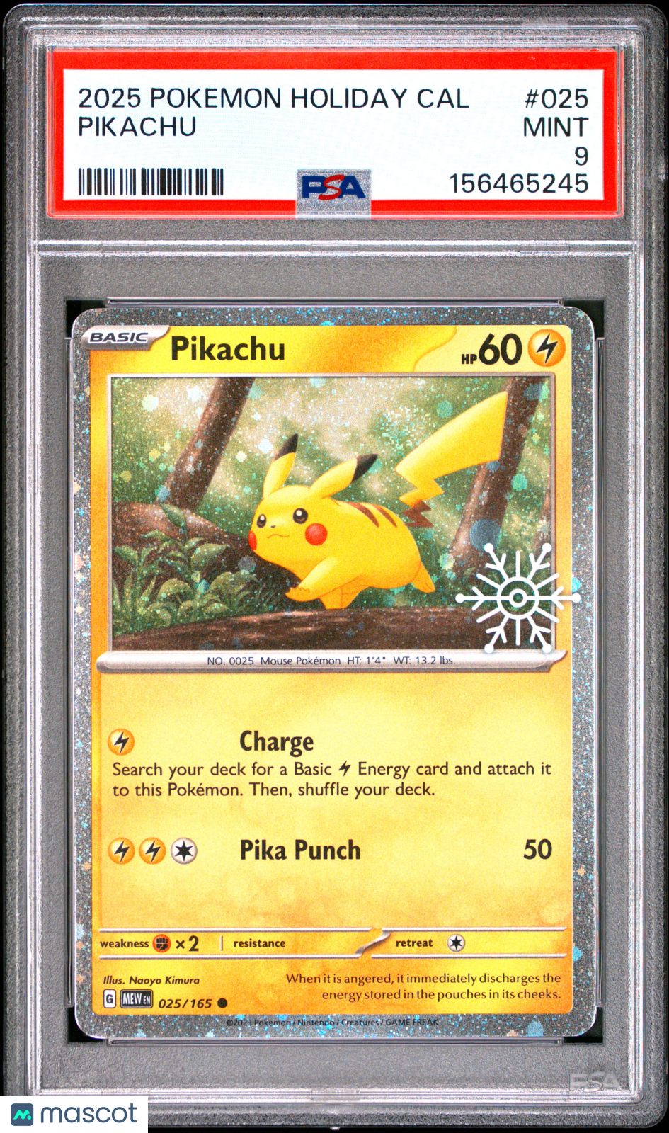 2025 Pokemon Holiday Calendar Pikachu #025 PSA 9