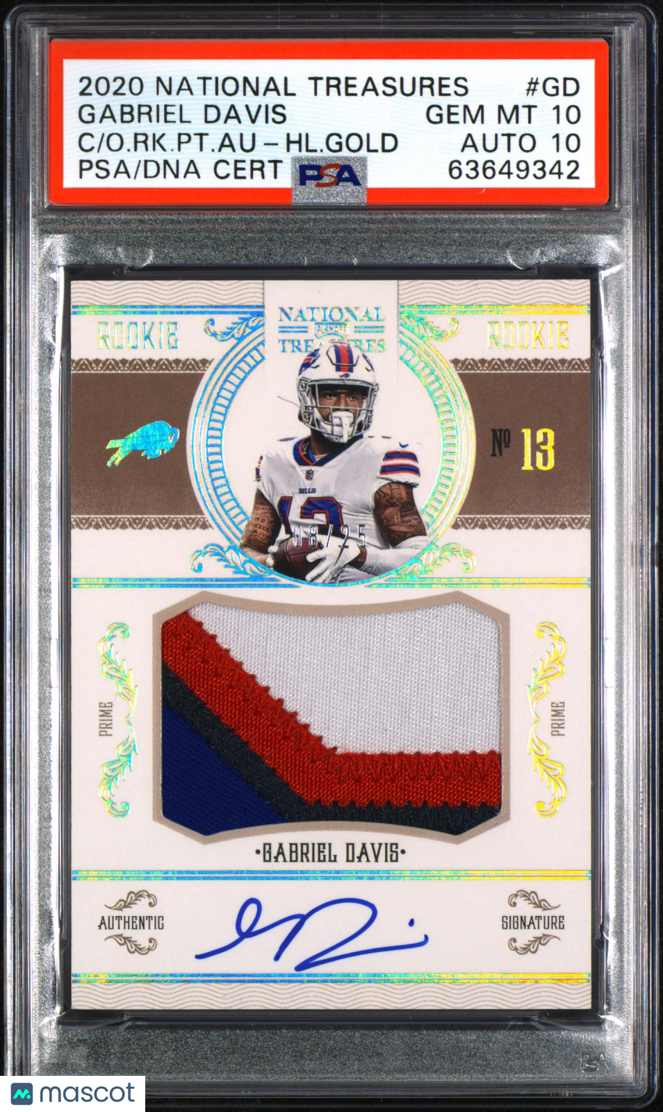2020 National Treasures Gabriel Davis #GD Rookie Patch Auto Holo Gold PSA 10 RPA /25