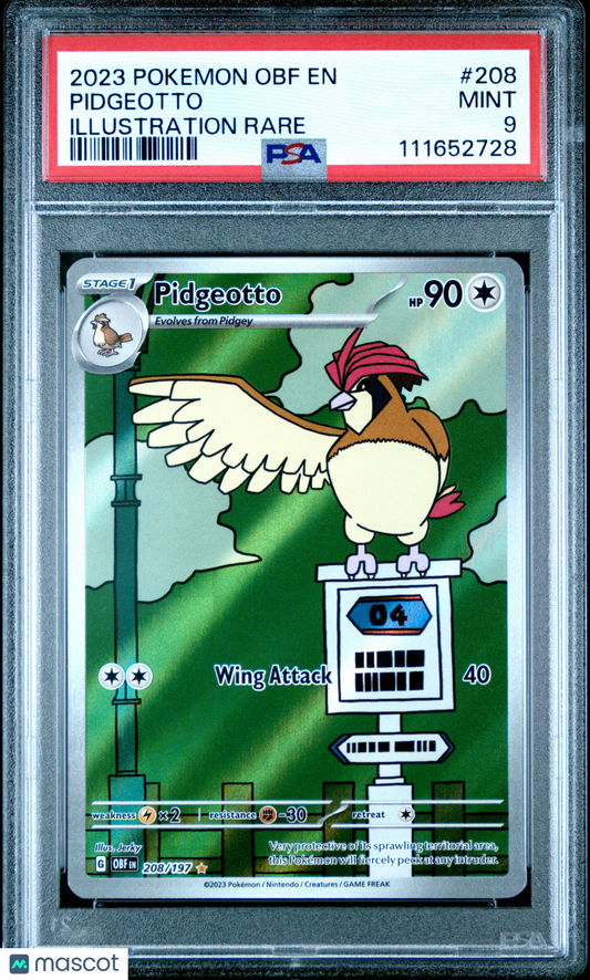 2023 Pokemon Obf EN-Obsidian Flames Pidgeotto #208 Illustration Rare PSA 9