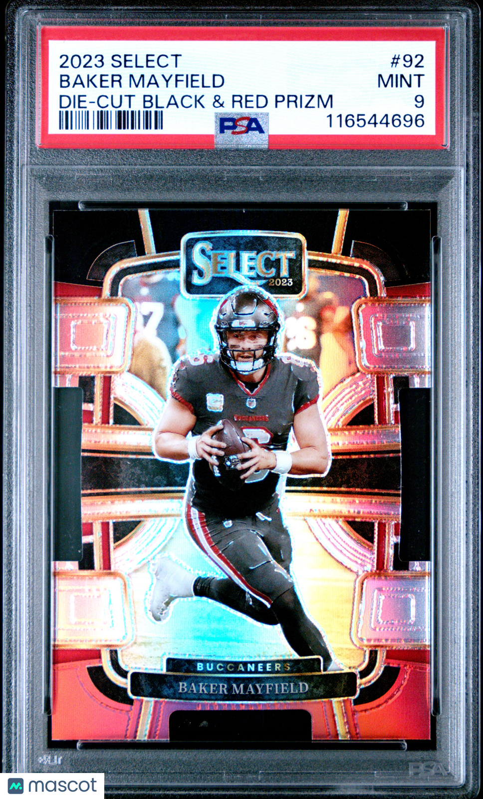 2023 Panini Select Baker Mayfield #92 Die Cut Black & Red Prizm PSA 9