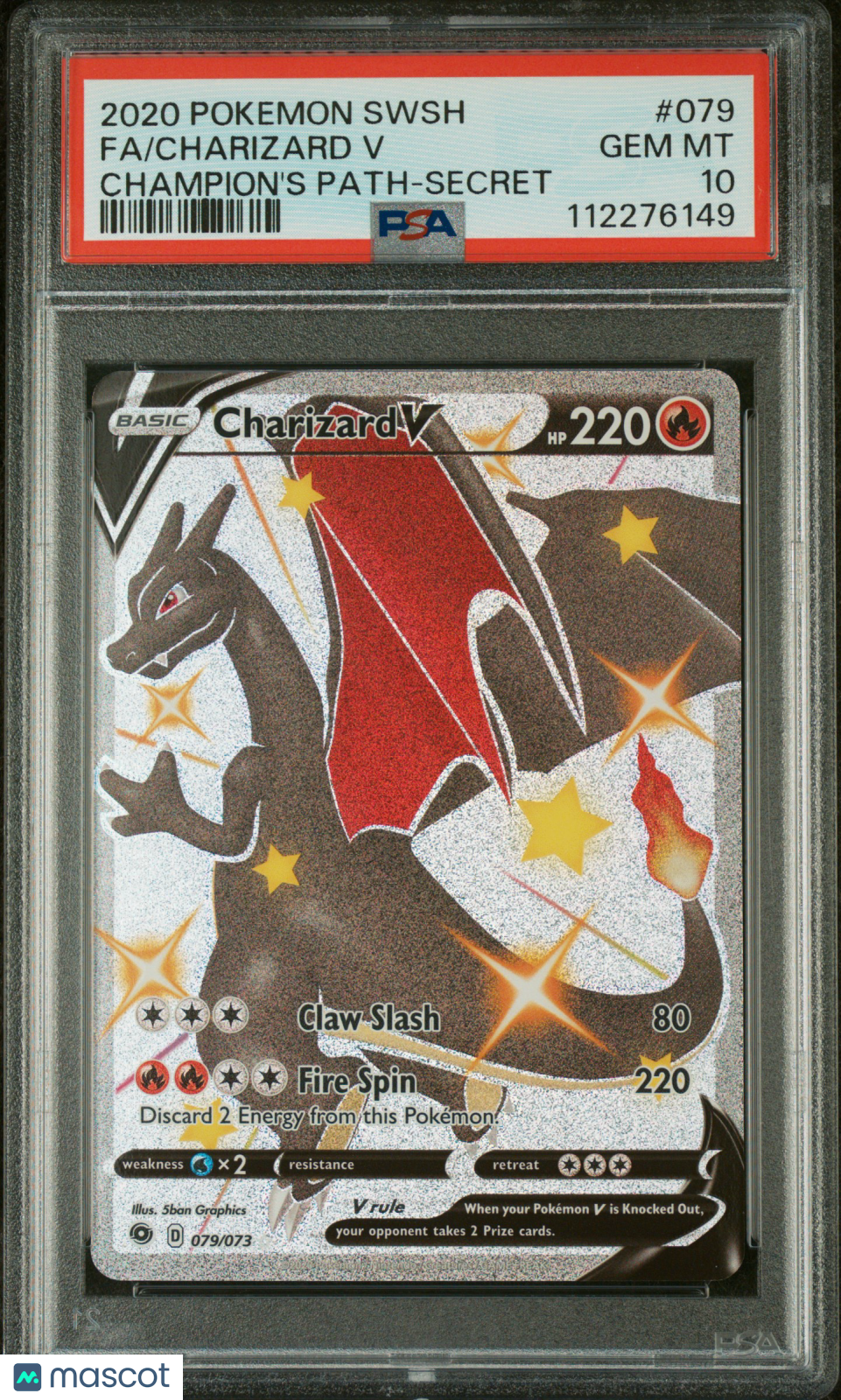 2020 Pokemon Sword & Shield Champion's Path Charizard V #079 Secret PSA 10