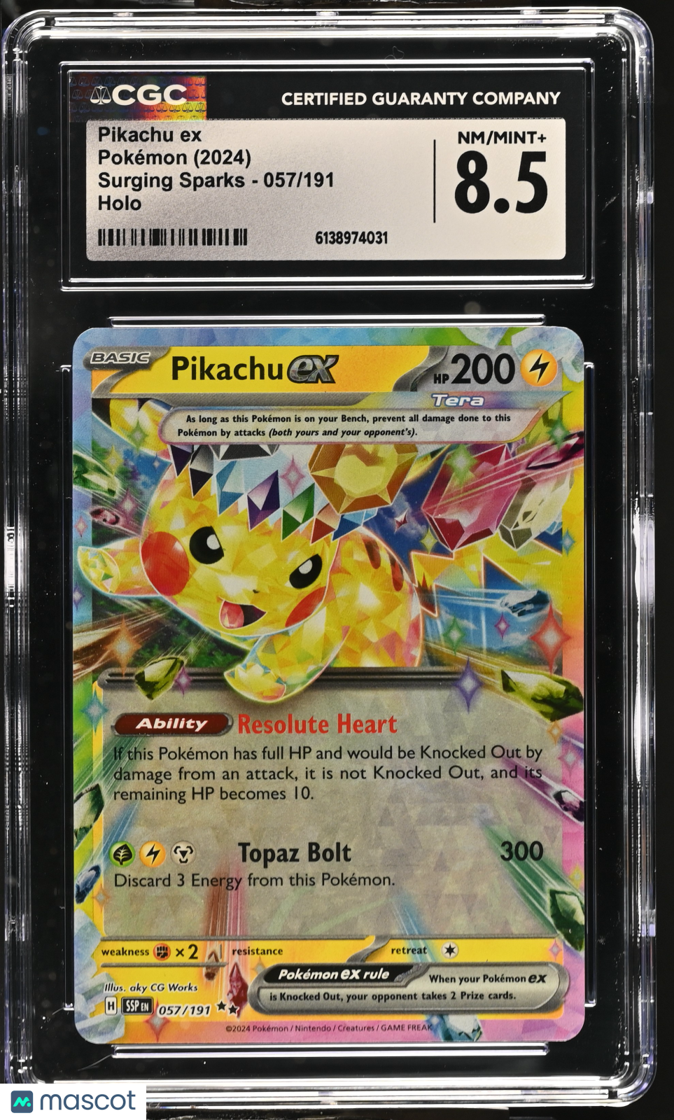 2024 Pokemon Surging Sparks Pikachu ex #057/191 CGC 8.5