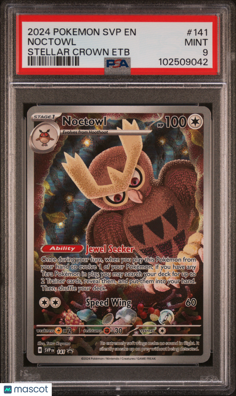 2024 Pokemon SVP EN-SV Black Star Promo Noctowl #141 Stellar Crown Etb PSA 9