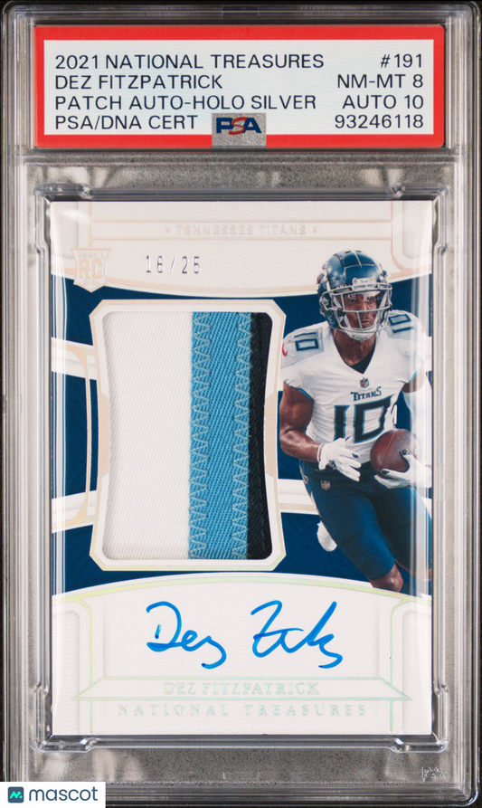 2021 National Treasures Dez Fitzpatrick #191 Rookie Patch Auto Silver PSA 8 RPA