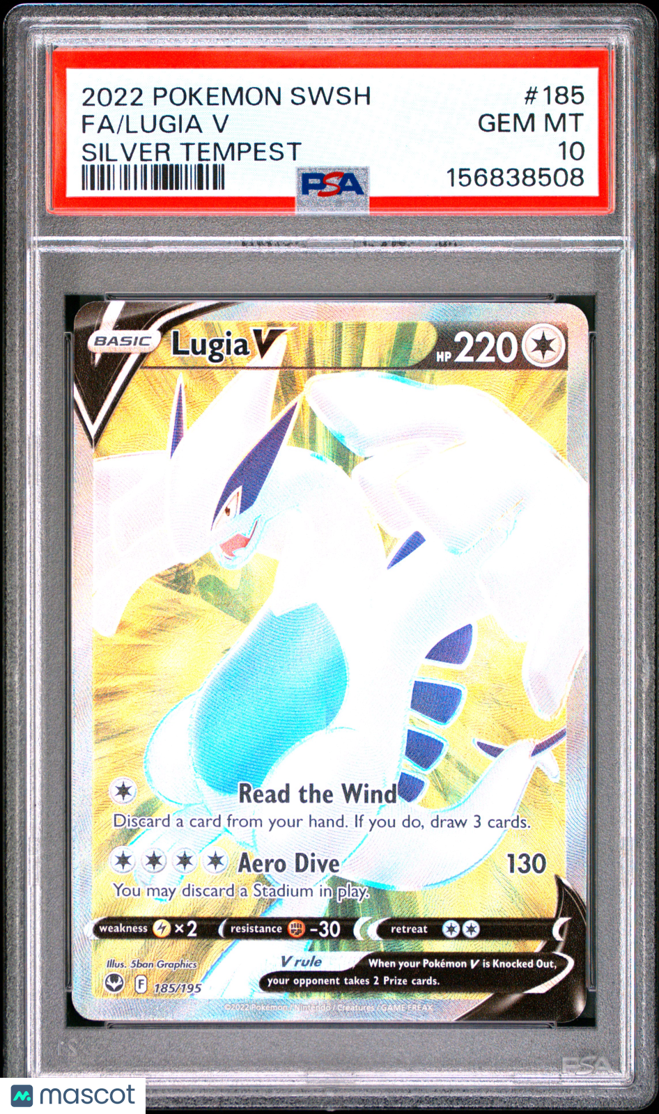 2022 Pokemon Sword & Shield Silver Tempest Lugia V #185 PSA 10