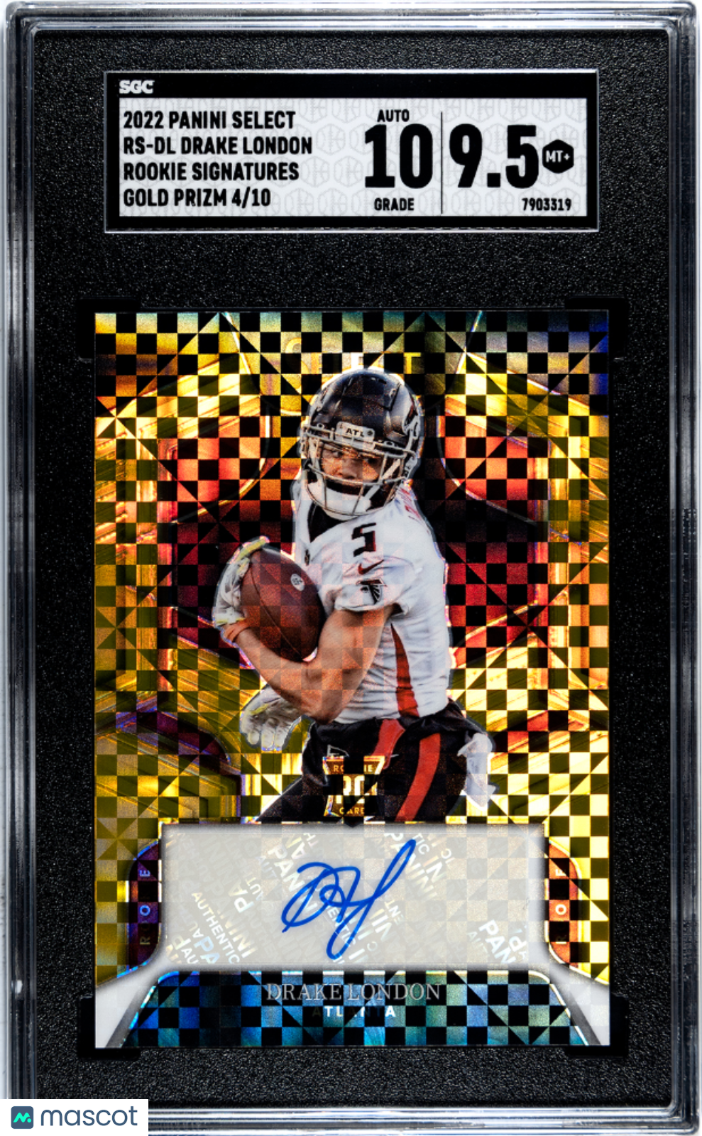 2022 Panini Select Drake London #RS-DL Rookie Sigs. Gold Prizm /10 SGC 9.5 Auto 10