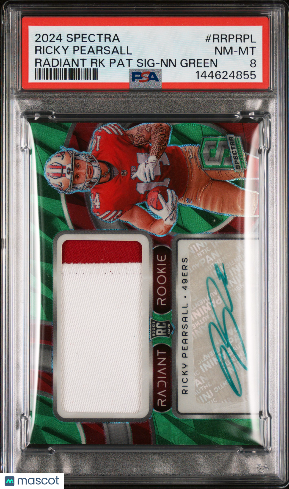 2024 Panini Spectra Radiant Rookie Patch Signatures Ricky Pearsall #RRPRPL RK NN Green PSA 8