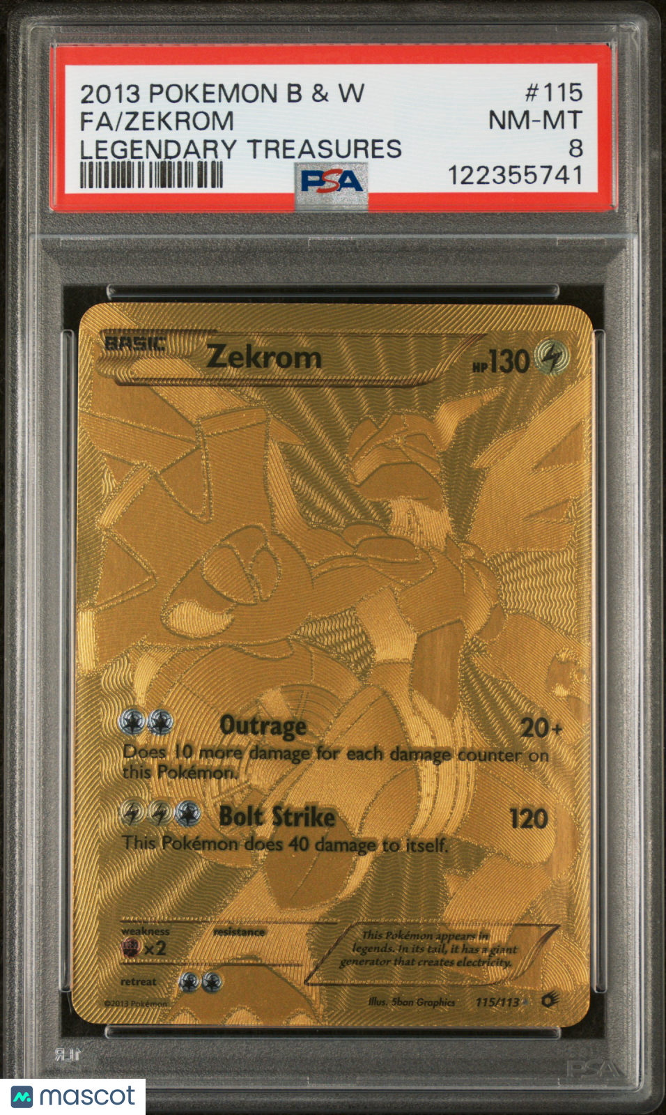 2013 Pokemon Black & White Legendary Treasures Zekrom #115 PSA 8