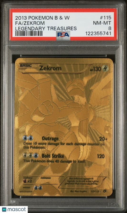 2013 Pokemon Black & White Legendary Treasures Zekrom #115 PSA 8