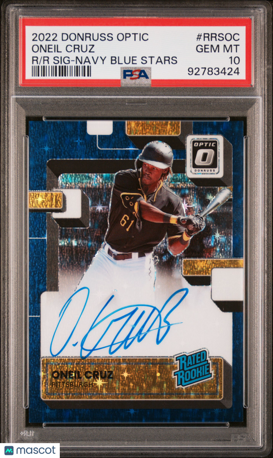 2022 Panini Donruss Optic Oneil Cruz #RRSOC Rated Rookie Signatures Navy Blue Stars PSA 10