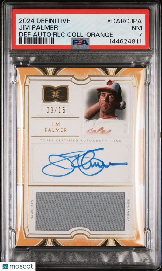 2024 Topps Definitive Collection Auto Relic Jim Palmer #DARCJPA RLC Orange /15 PSA 7