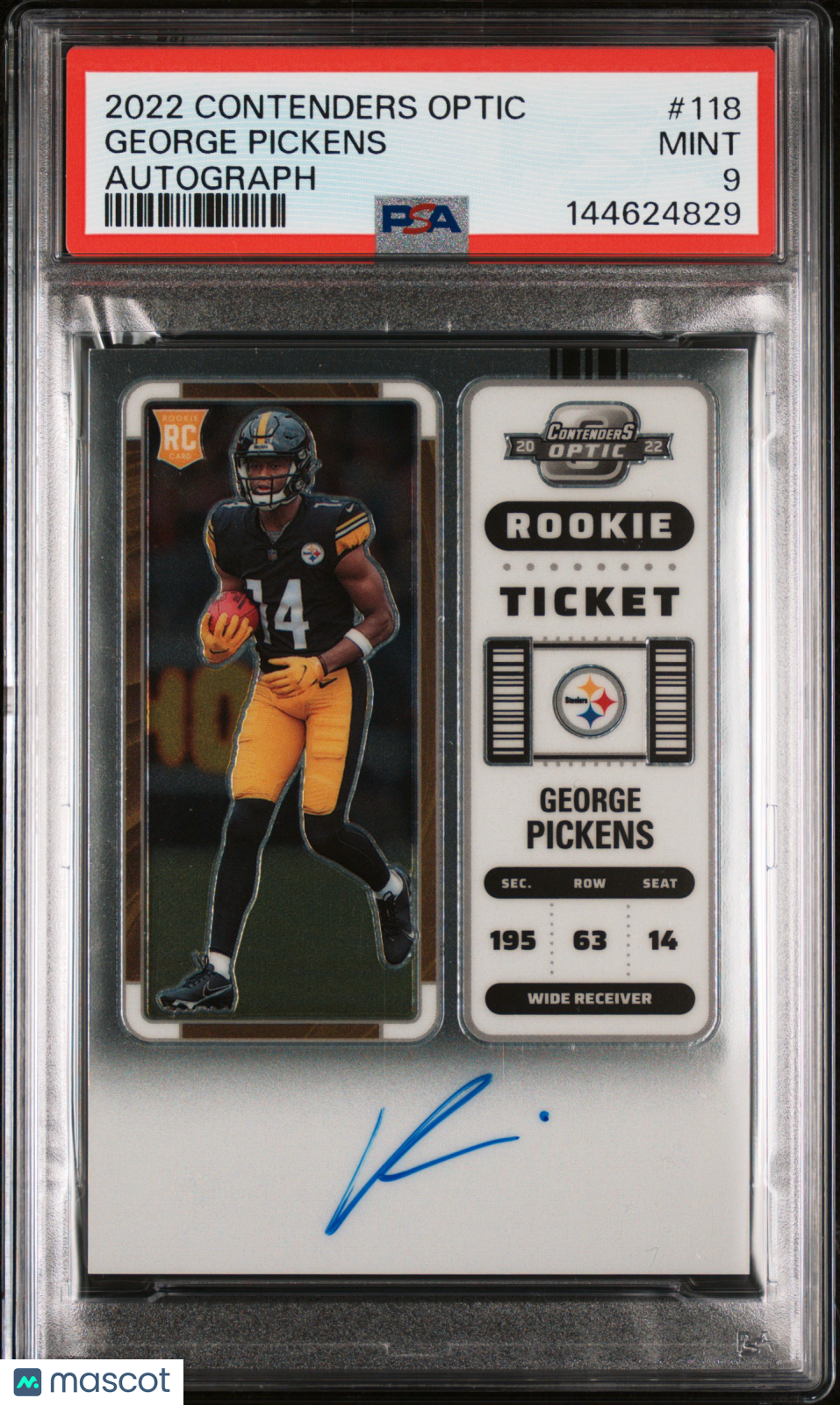 2022 Panini Contenders Optic George Pickens #118 Autograph PSA 9