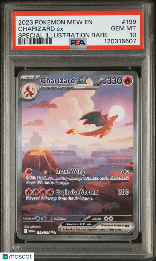 2023 Pokemon Mew EN-151 Charizard EX #199 Special Illustration Rare PSA 10