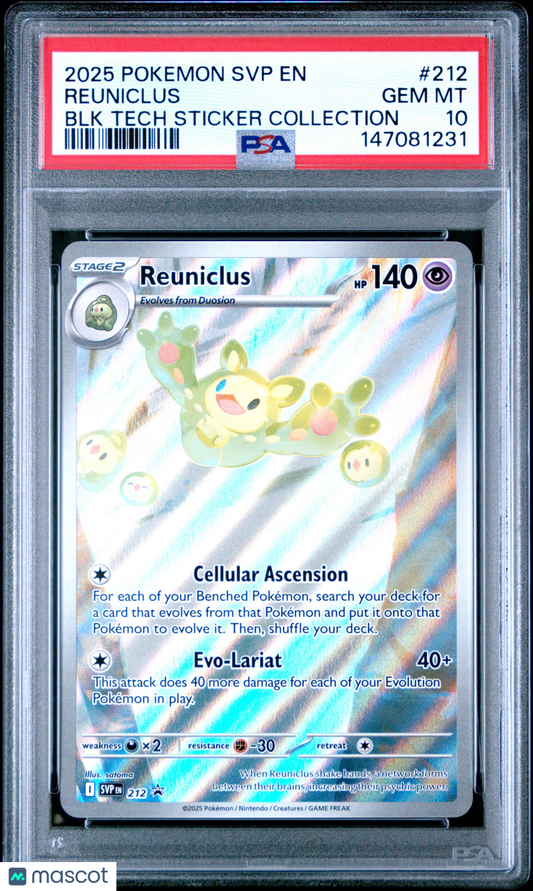 2025 Pokemon SVP EN-SV Black Star Promo Reuniclus #212 BLK Tech Sticker Collection PSA 10