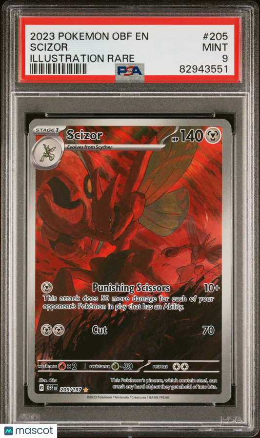 2023 Pokemon Obf EN-Obsidian Flames Scizor #205 Illustration Rare PSA 9