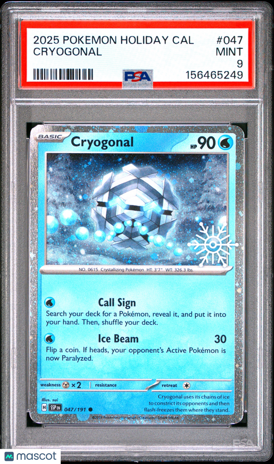 2025 Pokemon Holiday Calendar Cryogonal #047 PSA 9