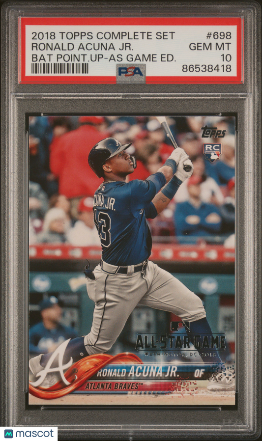 2018 Topps Complete Set Ronald Acuna JR. #698 Bat Point. Up As Game Ed. PSA 10
