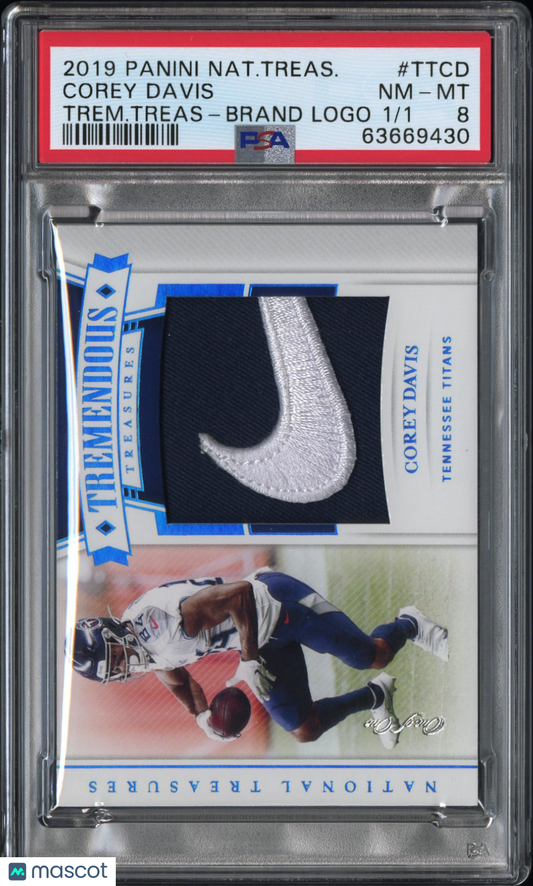 2019 Panini National Treasures Corey Davis #TT-CD Tremendous Treasures PSA 8