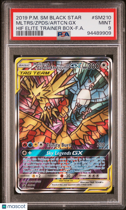 2019 Pokemon SM Black Star Promo Artcn. GX Mltrs Zpds #SM210 Hif Elite Trainer Box-F.A. PSA 9