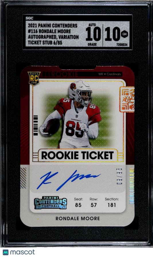 2021 Panini Contenders Rondale Moore #116 Ticket Stub Auto SGC 10 Auto 10