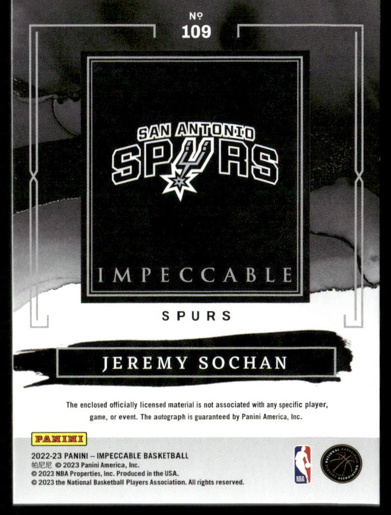 2022-23 Panini Impeccable Jeremy Sochan Elegance RPA /25 #109